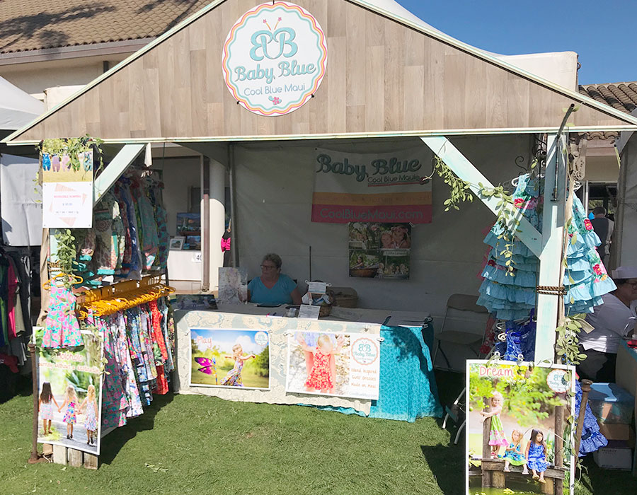 Cool Blue Maui Made in Maui County front view of booth design and branding by Flying Okole and Rustic Maui